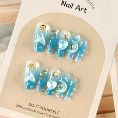 Handmade Phototherapy Wear Mermaid Love Nail Tips Gradient Star Moon Pearl Nails Patch - Mermaid Legend - View 1