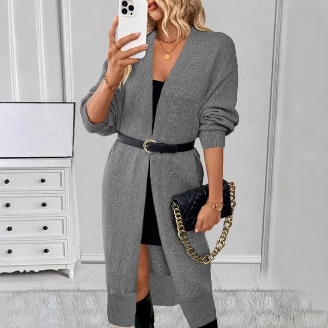 Long Knitted Sweater Cardigan Outer Coat For Women Gray - Shop at LoveMi