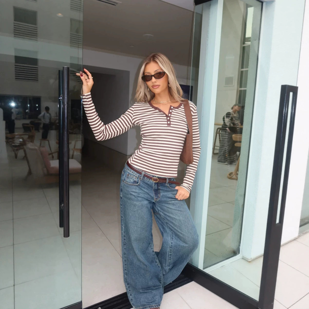 Street-style Casual Striped Long-sleeve Bottoming Shirt