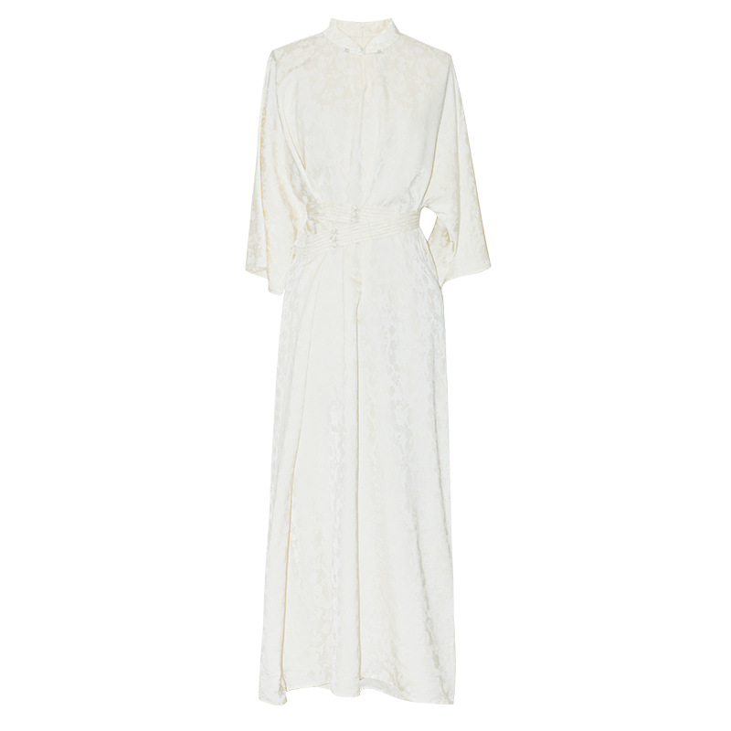 Water Drop Stand Collar Waist Seal Dress - 5