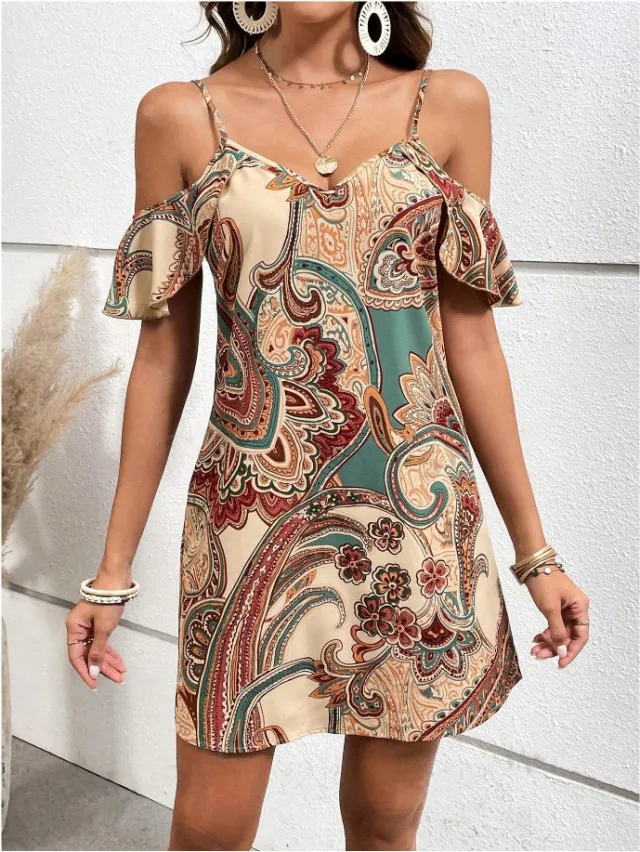 Sexy Casual Printing Short Sleeve Strappy Dress Flower 2Style - Shop at LoveMi