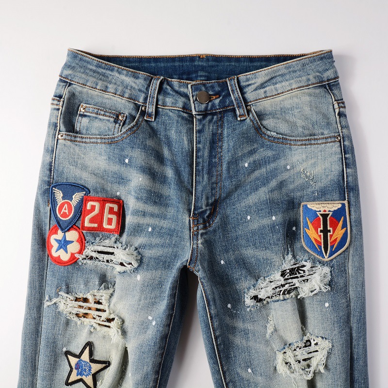 Title 6, Medal Printed Badge Ripped Jeans Men