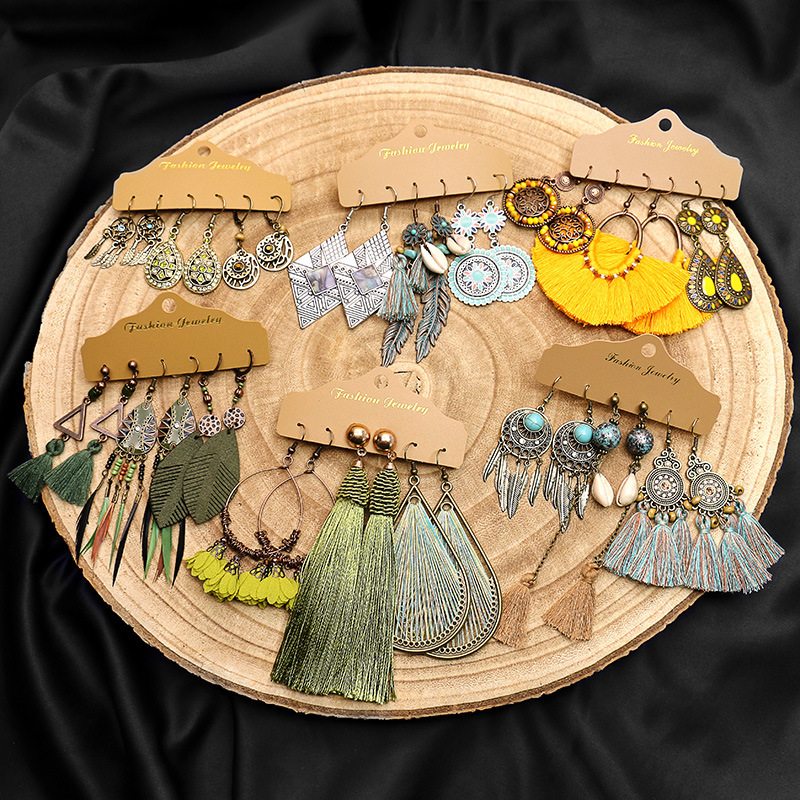 Geometric Water Drop Earrings Praise Vintage Court Hand-woven Tassel Earrings