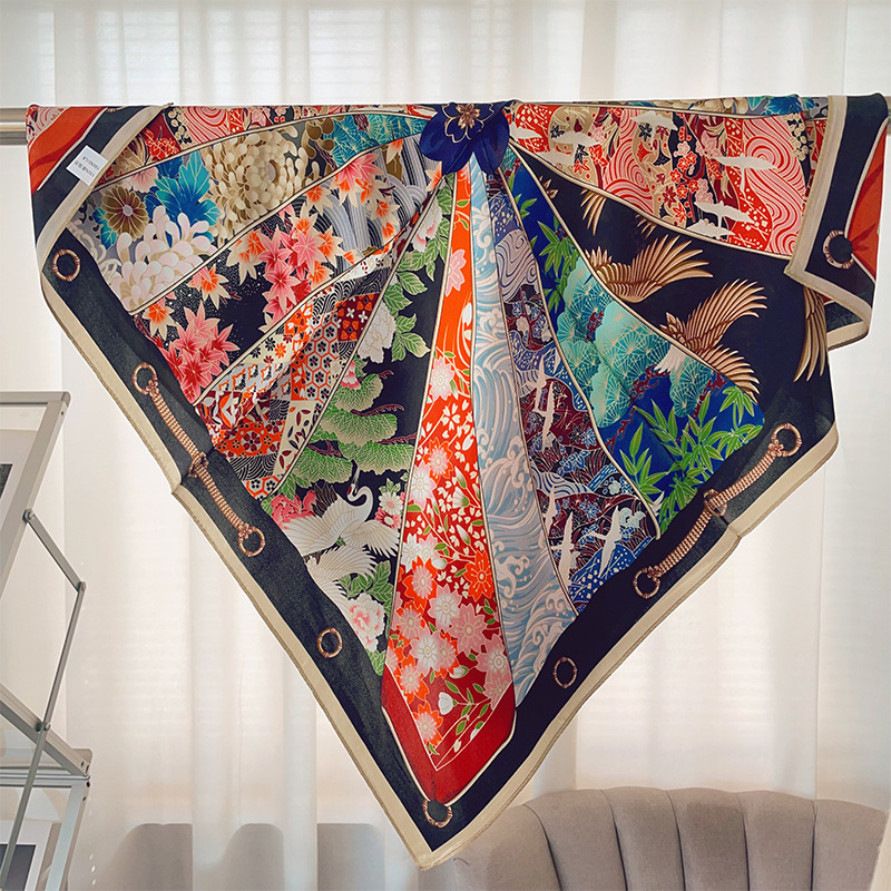 Pure Silk Square Scarf Colorful Large Wrap For Women Lightweight Multifunctional Shawl For Daily Wear