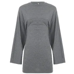 Womens A-line Dress With A Simple Crew Neck Flared Sleeves And A Defined Waist - Grey - View 1