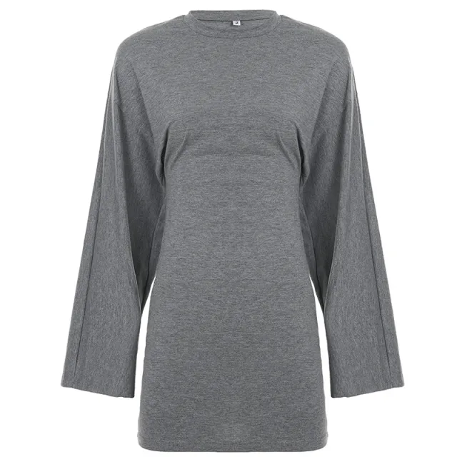 Womens A line Dress With A Simple Crew Neck Flared Sleeves And A Defined Waist Gray - Shop at LoveMi