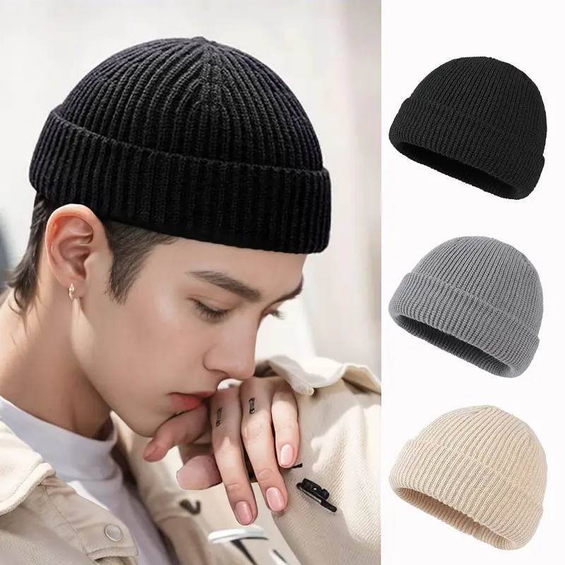 Knitted Cuff Short Fisherman Hat Mens Womens