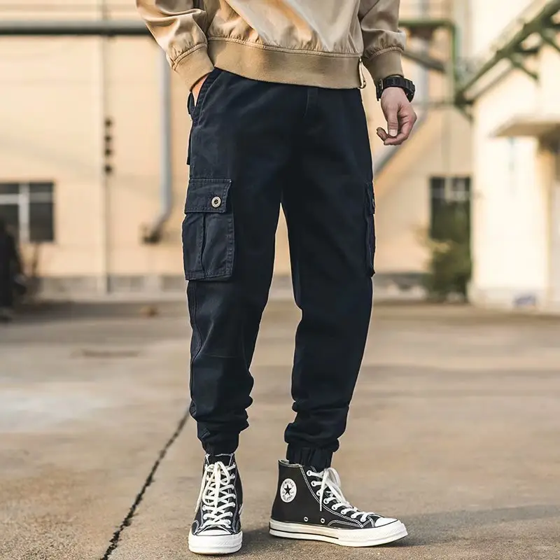 Overalls Men's American-style Retro Casual Loose Cropped Pants Multi-pocket