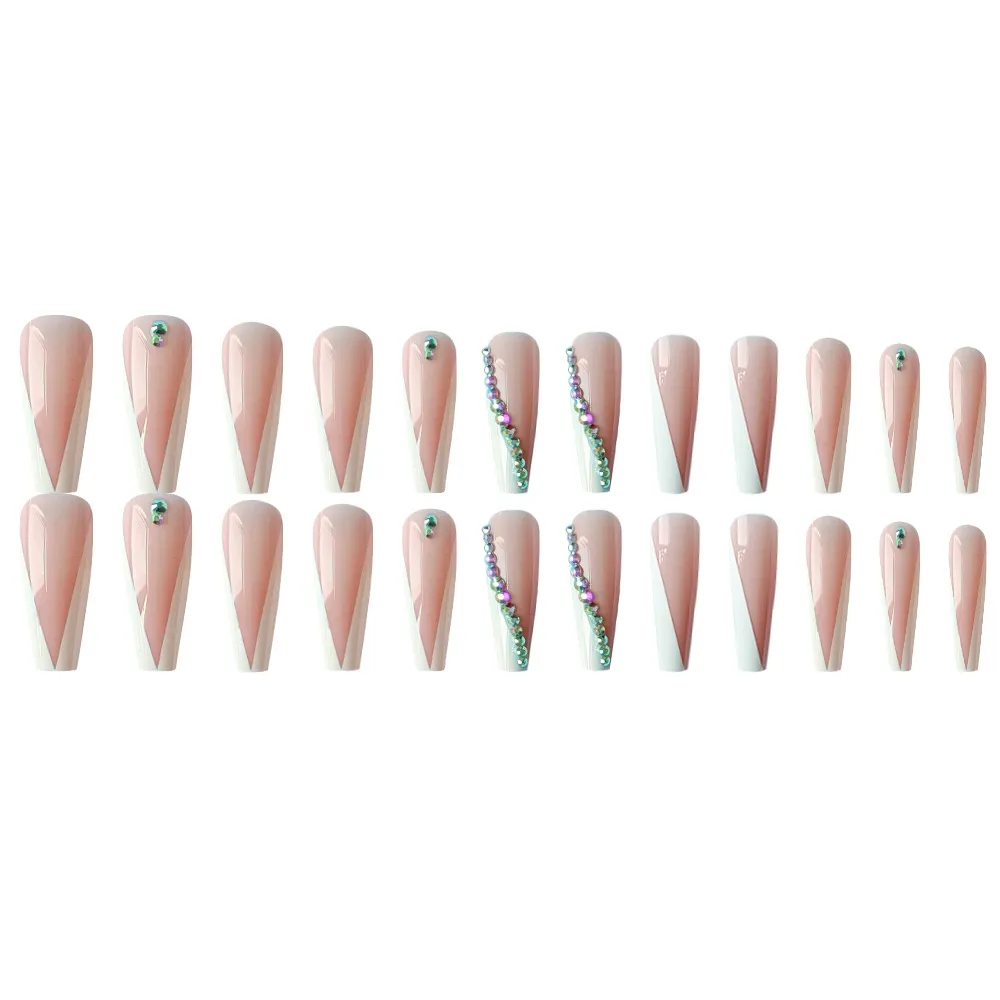 Foreign Trade Ceramic White Line Spot Drill Hand-worn Nail Fake Nail Patch Nail Tips Finished Product - Cz03