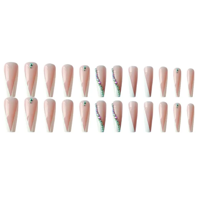 Foreign Trade Ceramic White Line Spot Drill Hand worn Nail Fake Nail Patch Nail Tips Finished Product Cz03 - Shop at LoveMi