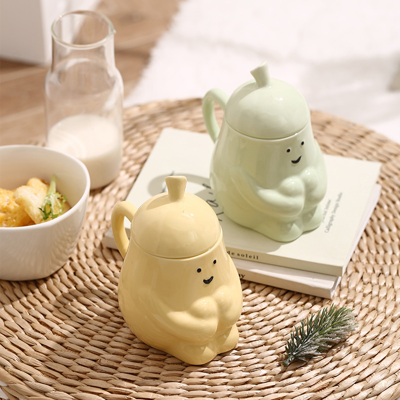 Hug Pear Water MugCeramic Mug Student Breakfast Milk Cup With Lid 6