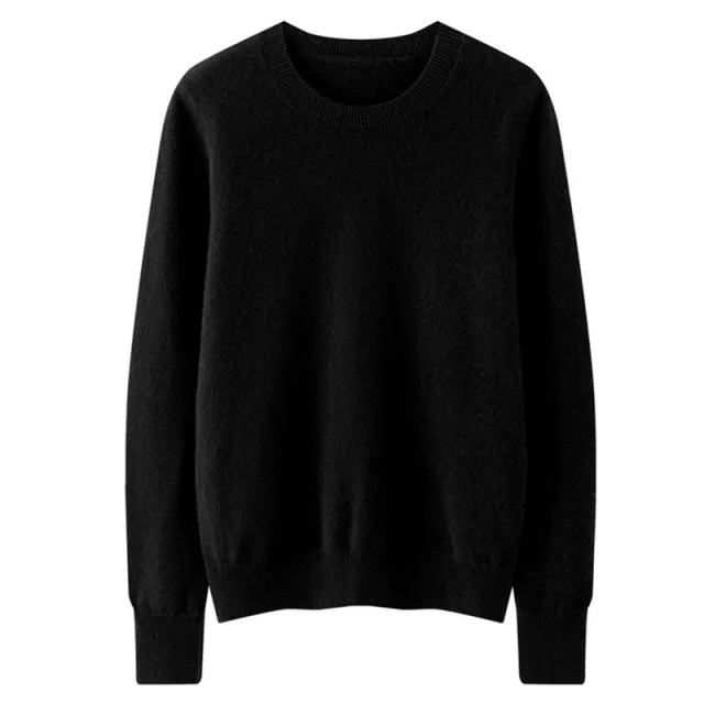Round Neck Loose Knitted Long Sleeves Women Black - Shop at LoveMi