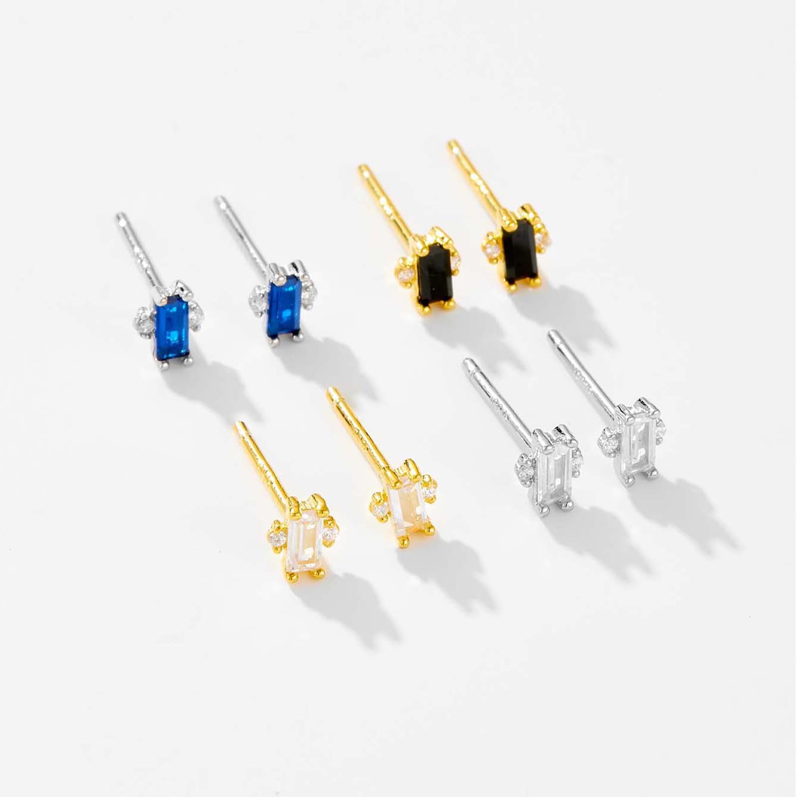 S925 Silver Rectangular Diamond Stud Earrings Minimalist Retro