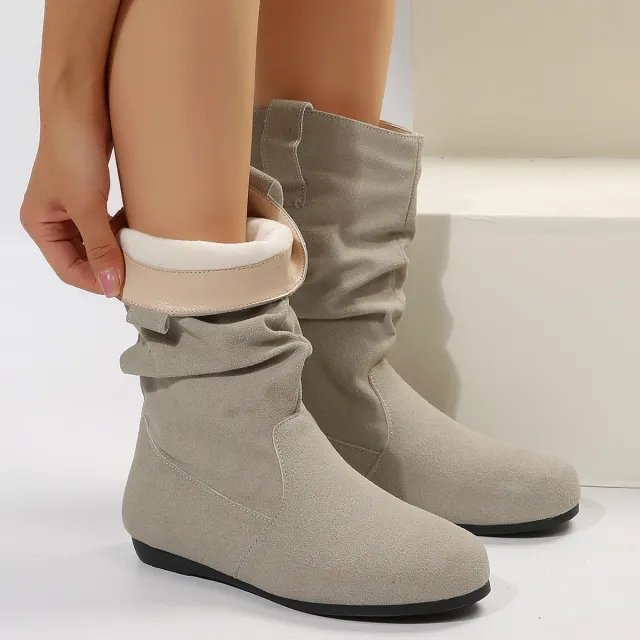 Large Size Flat Bottom Women Buskin Suede Stitching Women Round toe Boots Gray - Shop at LoveMi