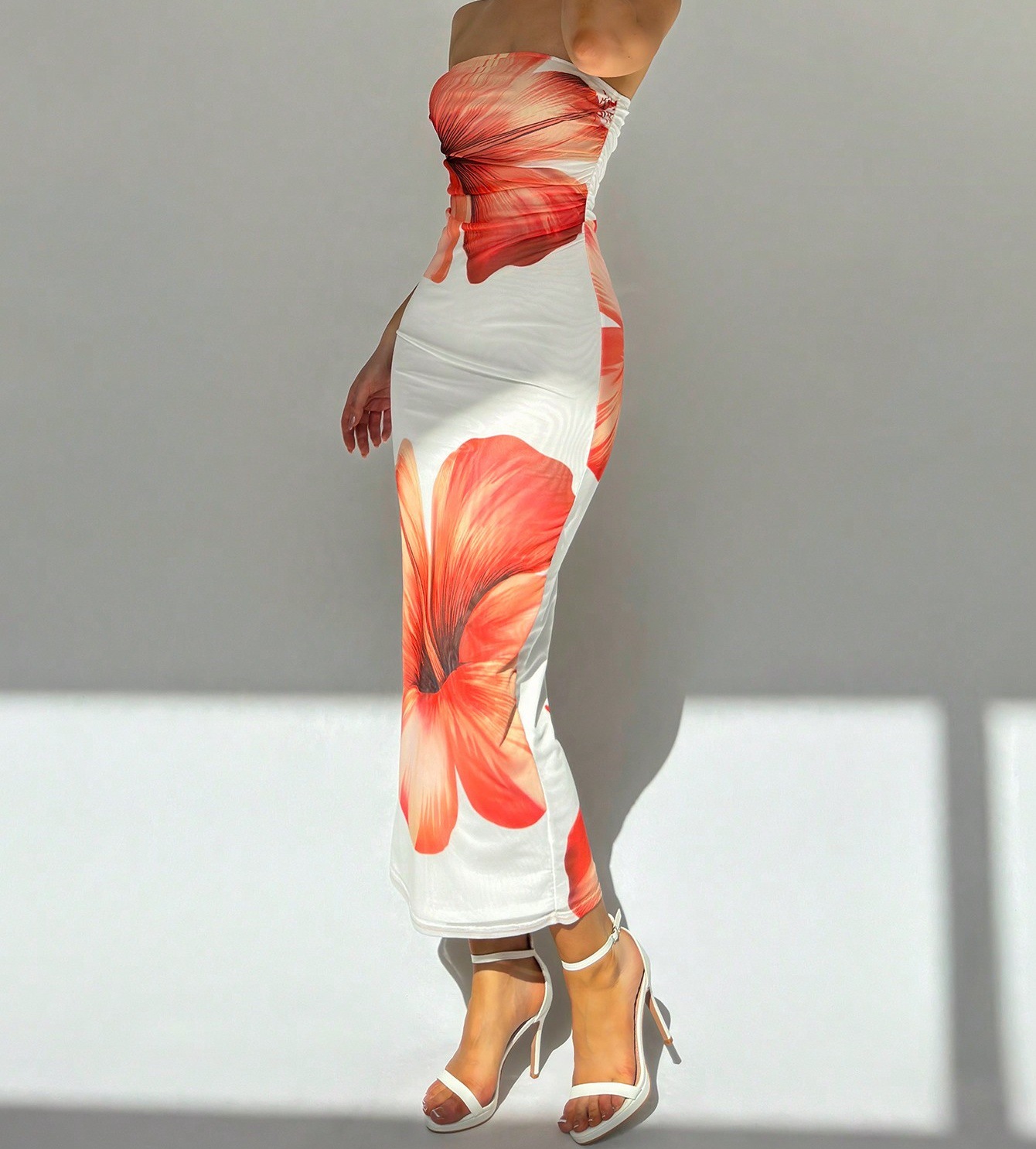 New Women's Slim-fit Contrast Colors Floral Print Dress - Image 7