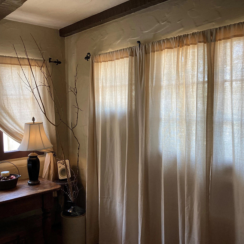 Nordic-style Linen Curtain Ready-made Solid Color High Weight