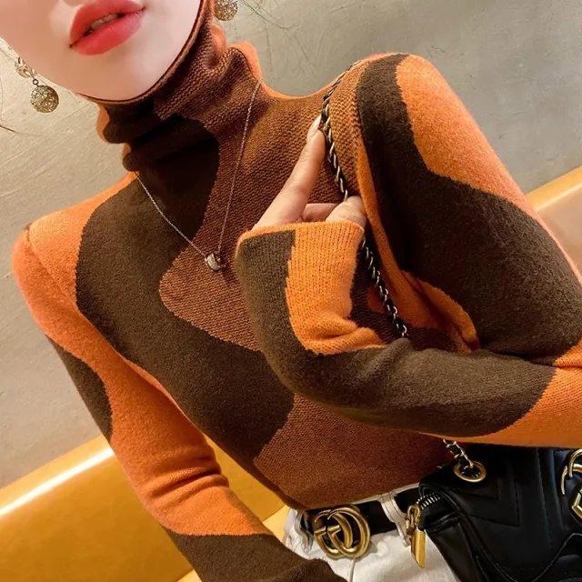 Autumn And Winter Undershirt High grade Western Style Color Matching Winter Knitting Inner Wear Caramel Color - Shop at LoveMi