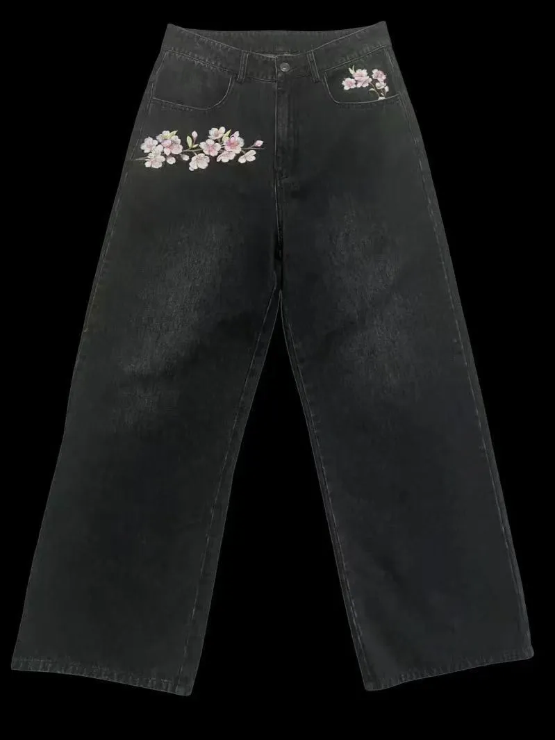 Women's American Retro Washed Casual Loose Pants - Black
