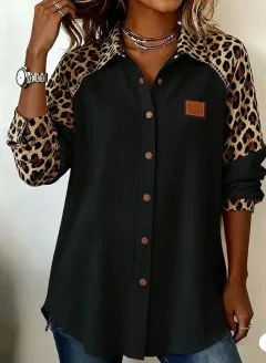 Womens Casual Printed Lapel Blouse Top - Fsjve8Csk9Bwn-Xl - View 1