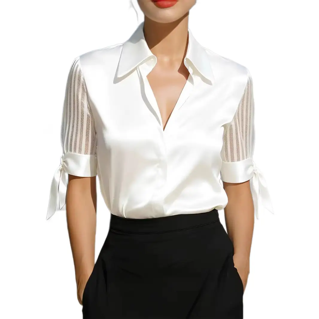 Summer Commute Chic Short-Sleeve Lace-Up Statement Top