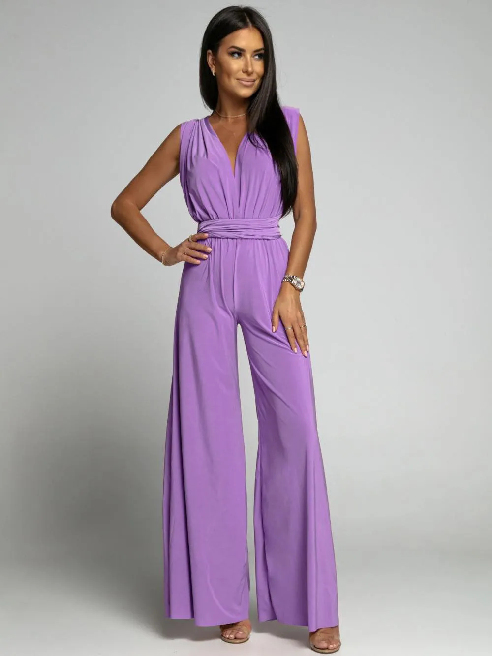 Deep V-neck Sleeveless Backless Siamese Suit - Purple