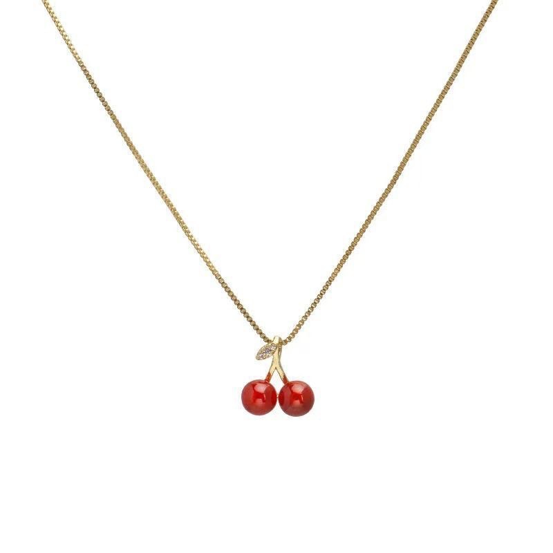 Red Cherry Pendant Necklace Female Clavicle Chain