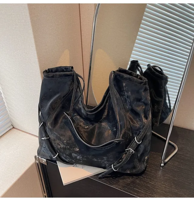 Retro Large Capacity Bag Women's Casual Shoulder Bag Black - Shop at LoveMi