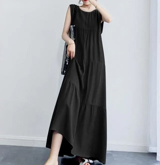 Artistic Temperament Cotton And Linen Casual Dress Black - Shop at LoveMi