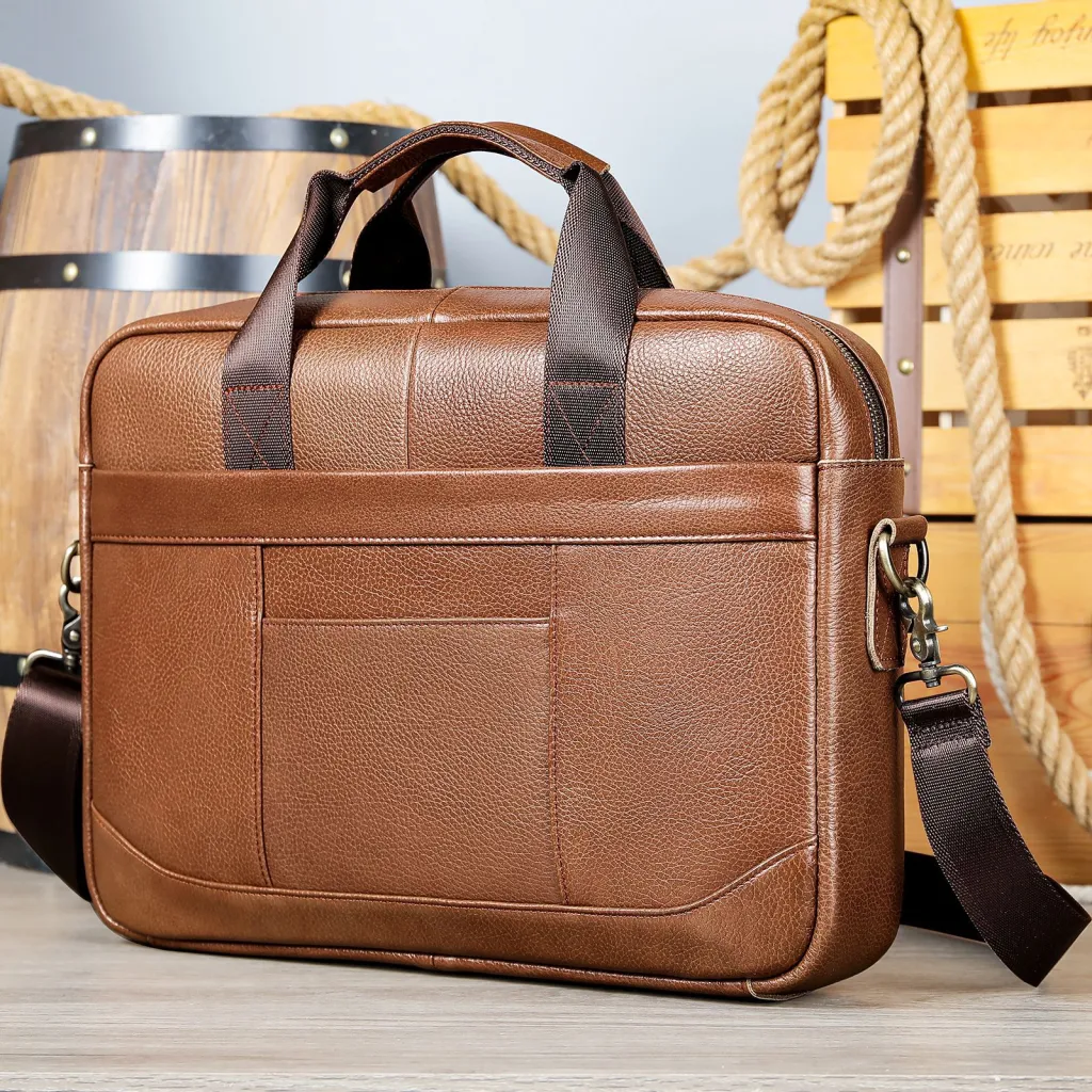 Men's Official Document Leather Casual Computer Bag Shoulder Crossbody - Brown