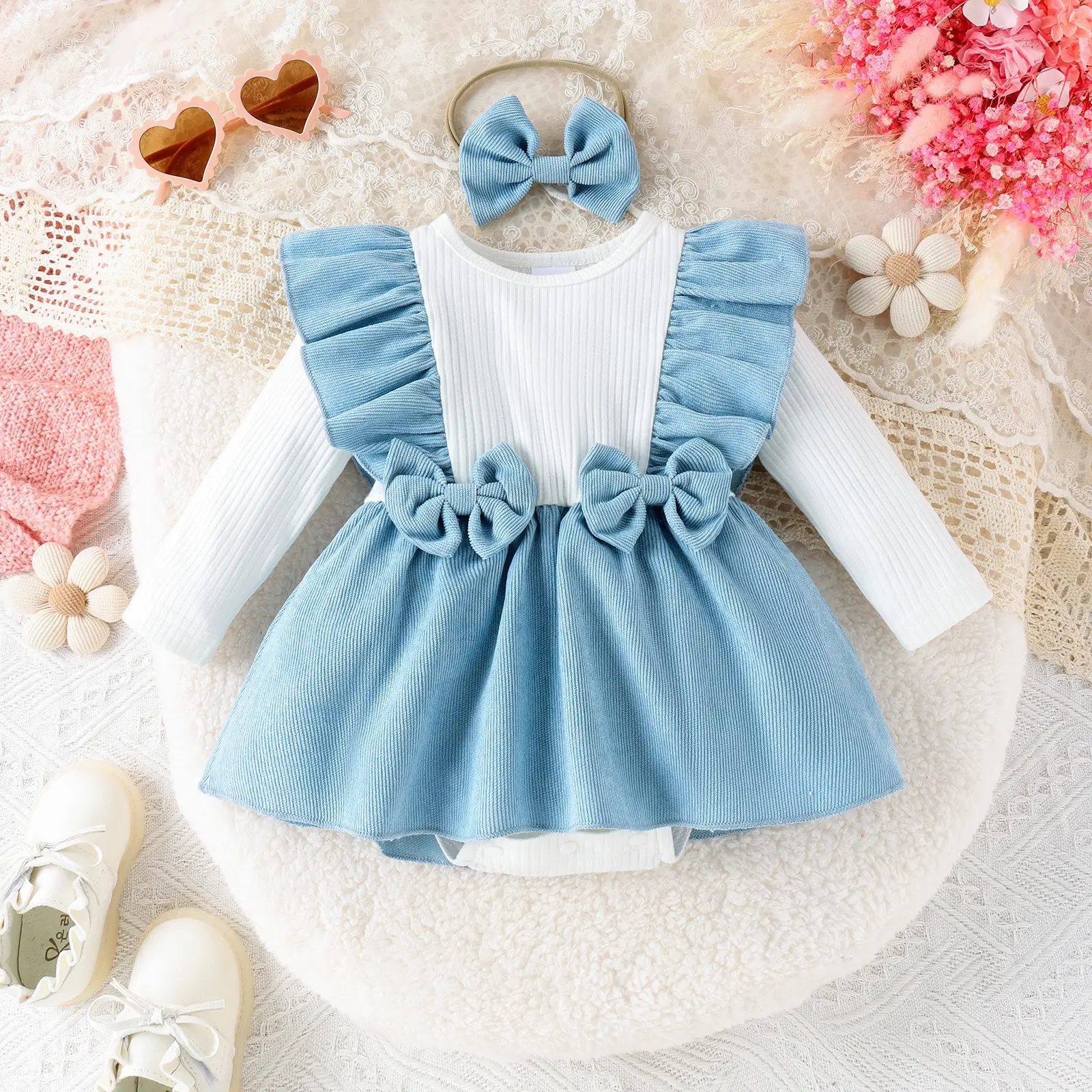 Spring And Autumn Baby Long-sleeved Corduroy Suspender Dress