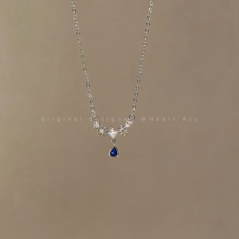 Blue Zircon Water Drops Necklace For Women