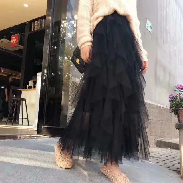 Cake Mesh Pleated Skirt For Women Black - Shop at LoveMi