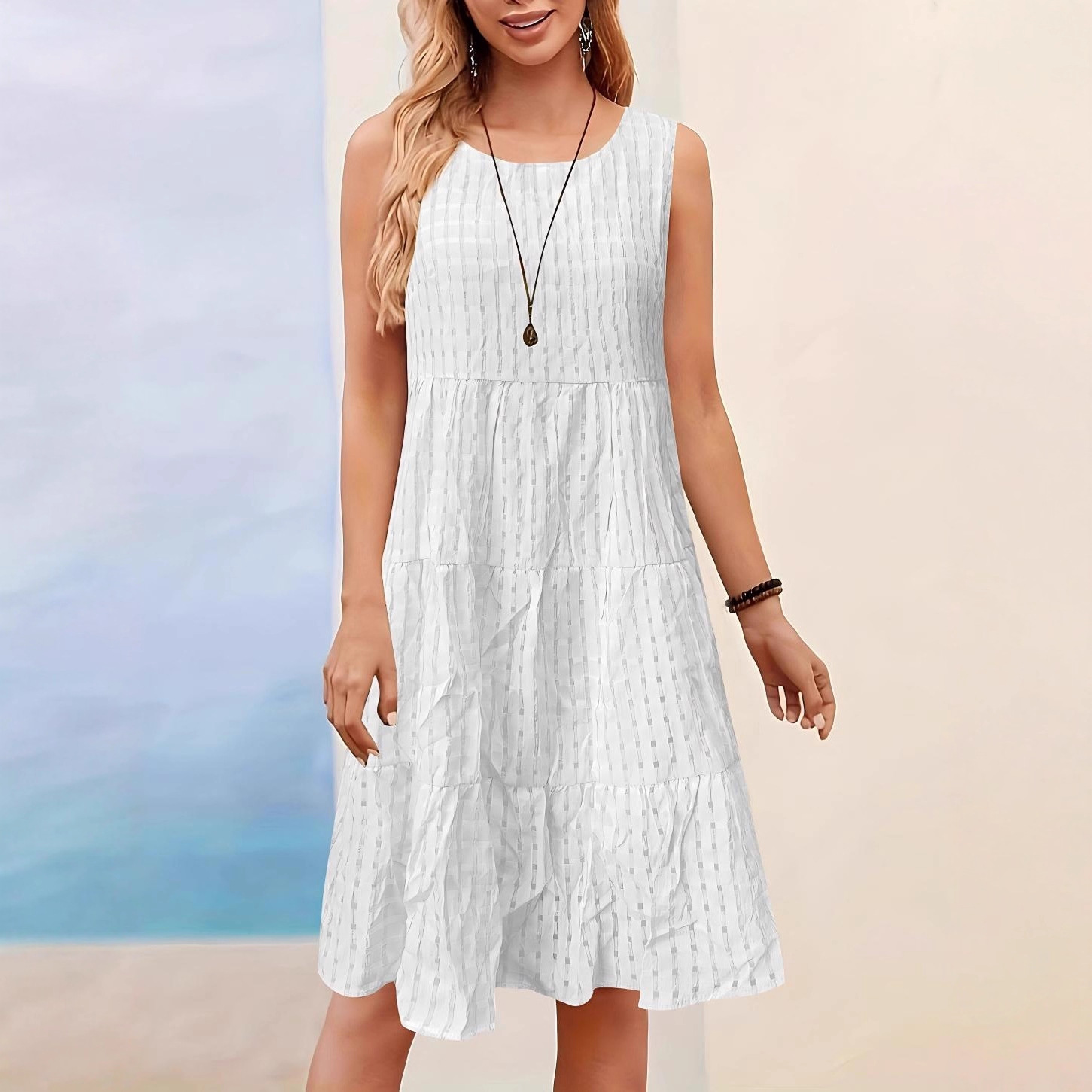 Women's Casual Solid-Colored Hollow-Out Vest Dress For Lunch Break