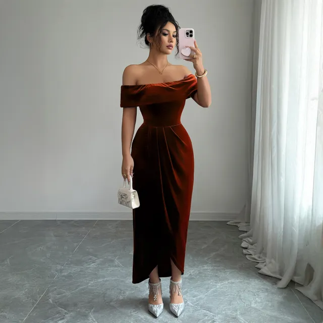 Elegant Tube Top Solid Color Dress Women Wine Red - Shop at LoveMi