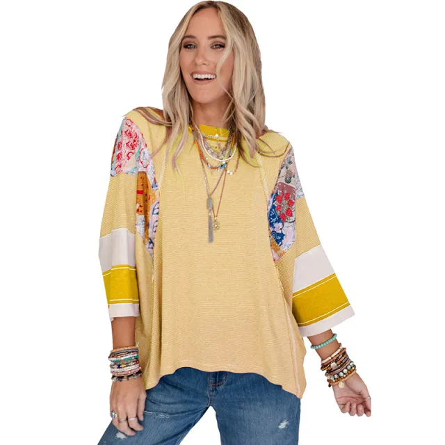 Thin Striped Color Matching Long Sleeve Casual Loose Pullover Lc25122088 P720 S - Shop at LoveMi
