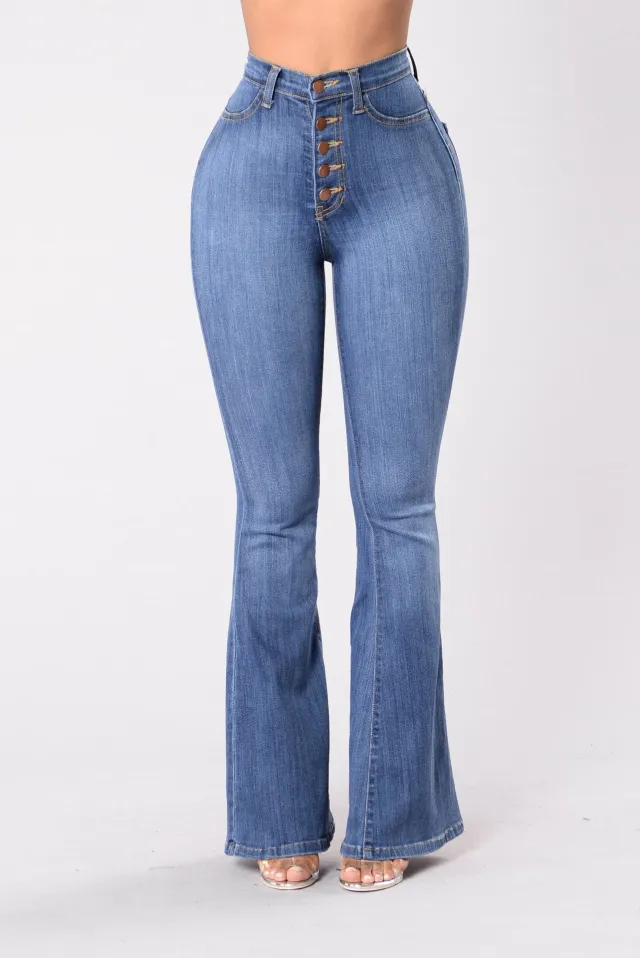 Popular Slim Fit High Waist Package Hip Denim Bell bottom Pants Light Blue - Shop at LoveMi