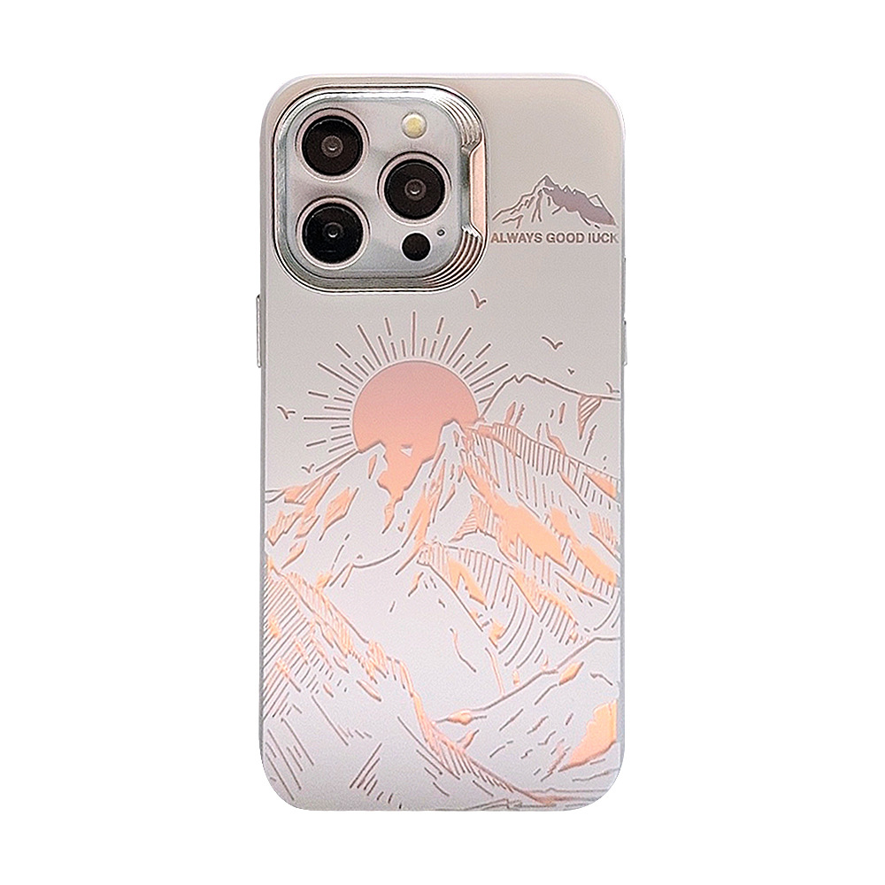 Laser Sunset Golden Mountain themed Phone Case With Electroplating