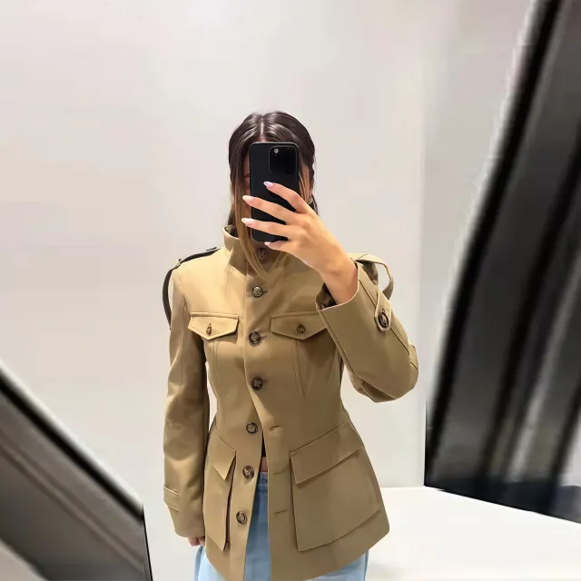 Autumn Women's Casual Trench Coat With Buttons Khaki - Shop at LoveMi