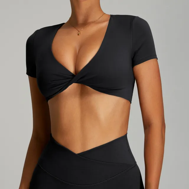 European And American Quick drying Backless Women's Sexy Yoga Short Sleeve Black - Shop at LoveMi