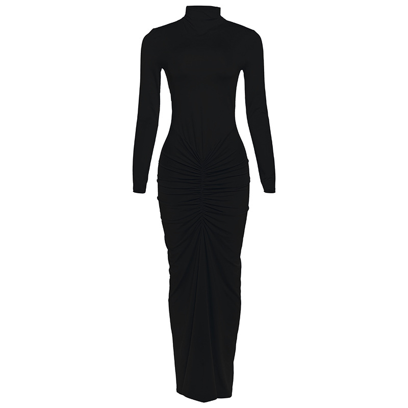 Lady's Solid Color Elegant Casual Dress Black - Shop at LoveMi