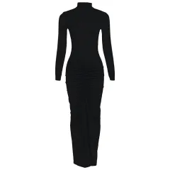 Lady's Solid Colour Elegant Casual Dress - Black - View 1