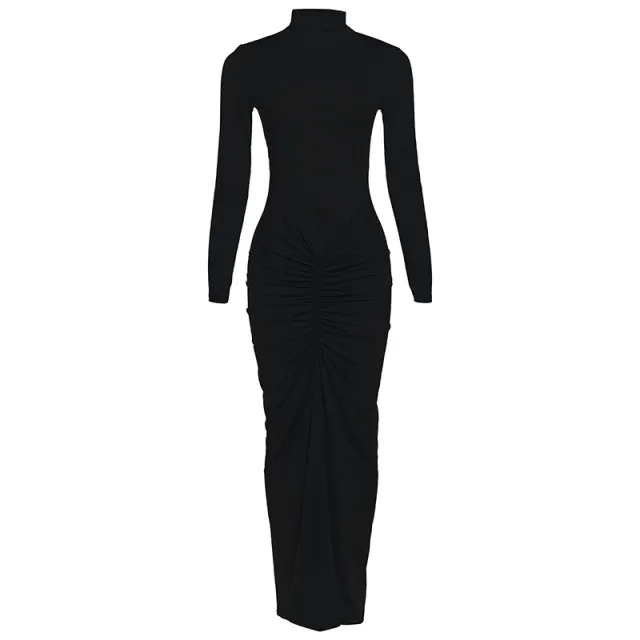 Lady's Solid Color Elegant Casual Dress Black - Shop at LoveMi