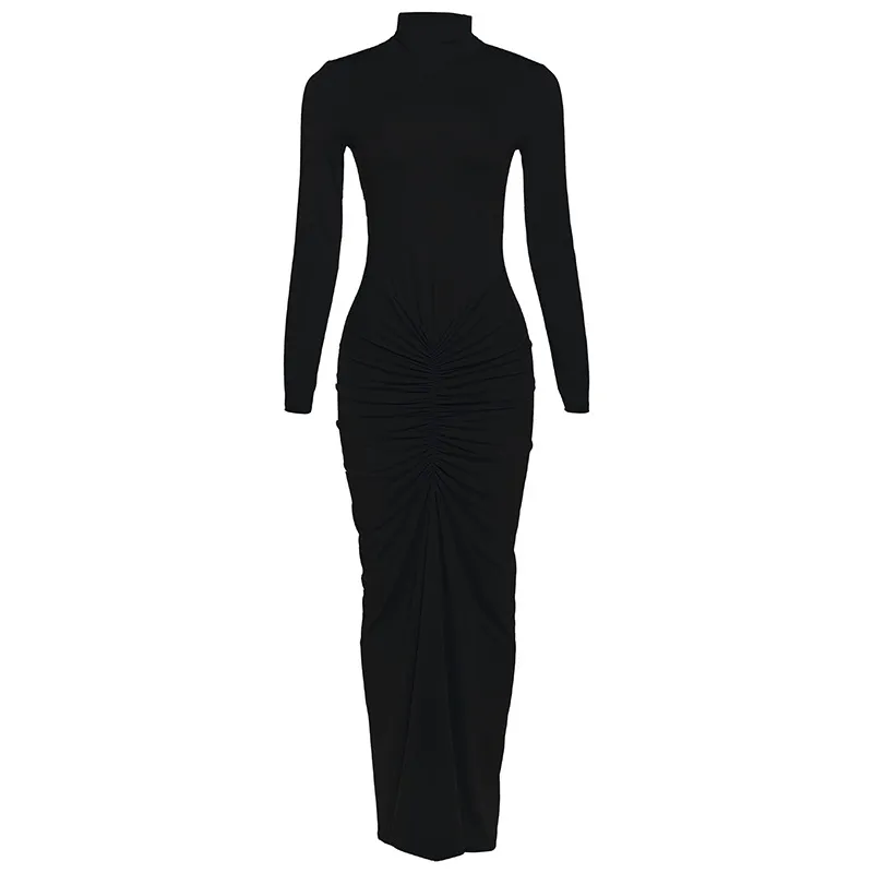 Lady's Solid Color Elegant Casual Dress - Black