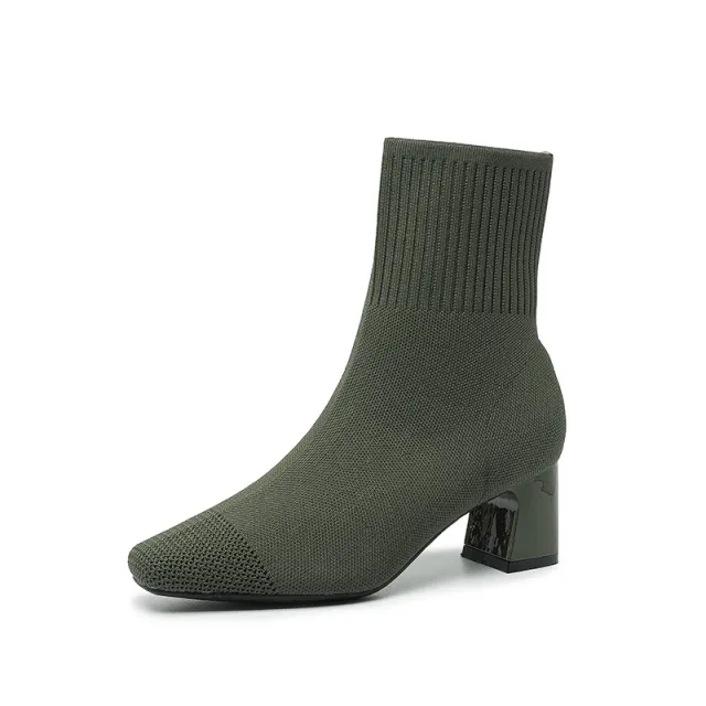 Elastic Chunky Heel Thin Boots Knitted Sock Boots Green - Shop at LoveMi
