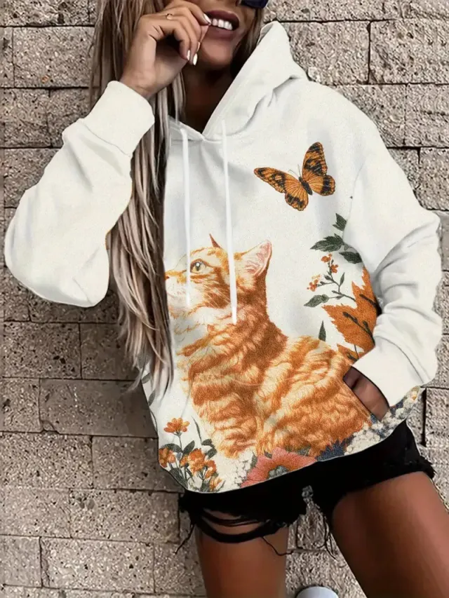 Printed Casual Street Style Loose Fit Women's Hoodie Nslmwy0049 5Xl - Shop at LoveMi