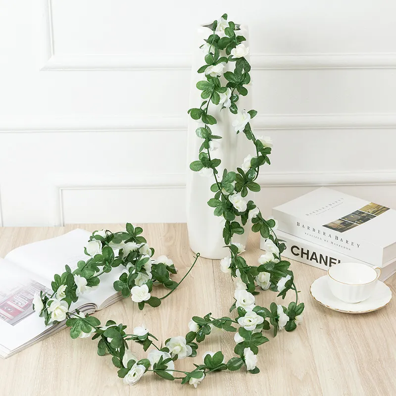 Artificial Rose Vine Door Frame Air Conditioning Water Pipe Winding Wedding Arch Fake Flower - 45 Head White