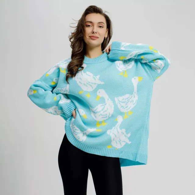 Fashion Personality Duck Print Sweater For Women Green - Shop at LoveMi