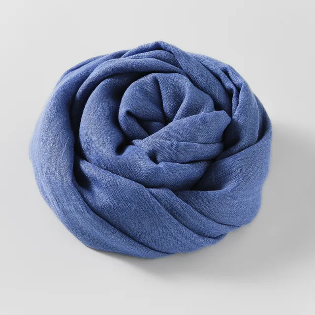 Artistic Sunscreen Solid Color Cotton And Linen Scarf 3 Sapphire Blue - Shop at LoveMi