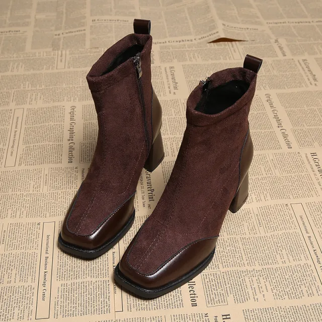 Fat Feet British Style Chunky Heel Booties Brown - Shop at LoveMi