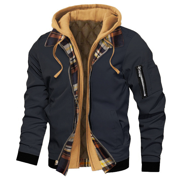 Autumn And Winter Thick Plus Size Men's Solid Color Hooded Jacket - Picture 11 of 24